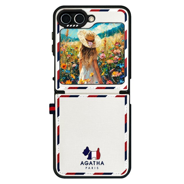 갤럭시 Z플립6 시크릿 포켓 가죽 카드 아가타 시그니처 디자인 힌지 보호 휴대폰 케이스