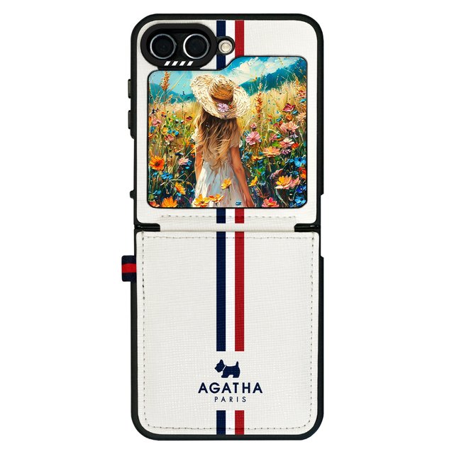 갤럭시 Z플립6 시크릿 포켓 가죽 카드 아가타 시그니처 디자인 힌지 보호 휴대폰 케이스