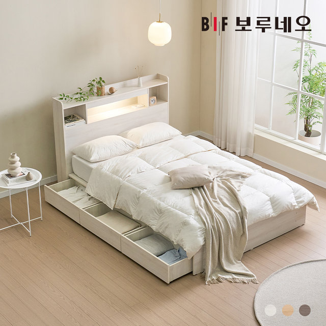 코코 LED 3서랍 수납 침대 더블 프레임