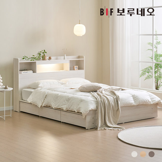 코코 LED 3서랍 수납 침대 퀸 본넬매트리스 세트