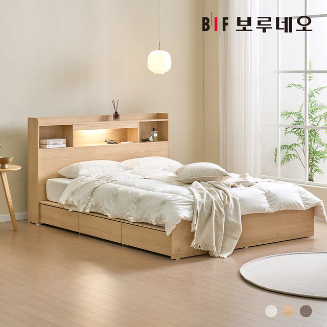 코코 LED 3서랍 수납 침대 퀸 프레임
