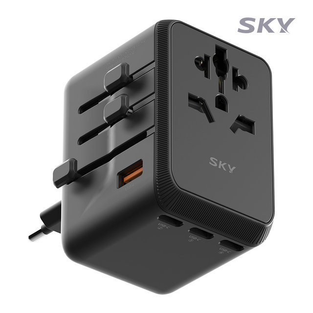 스카이 필 해외 여행용 접지 GaN 65W PD 5포트 멀티 플러그 어댑터 T65PD