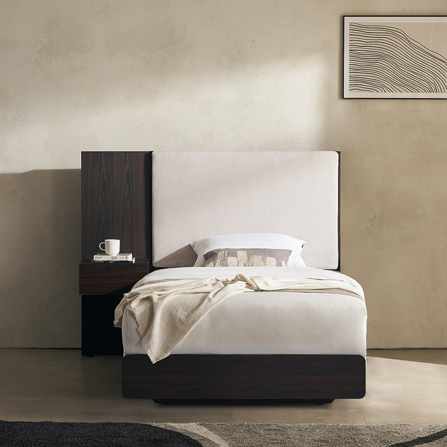 [비밀특가] 까르뎅차콜 패브릭 LED 호텔 평상형 침대 프레임 SS+400협탁1