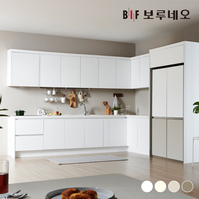 보루네오 나비드 주방 싱크대 시공 ㄱ자 4.5m 냉장고 장형 E0 PET소재
