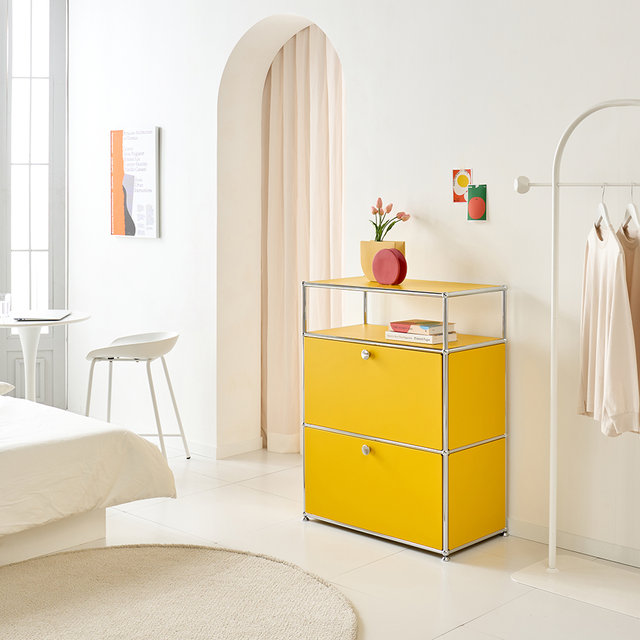 [위즈홈] 고강도 철제 미드센추리 모듈 가구 선반 거실 수납장 협탁 테이블 세로 2단 3color