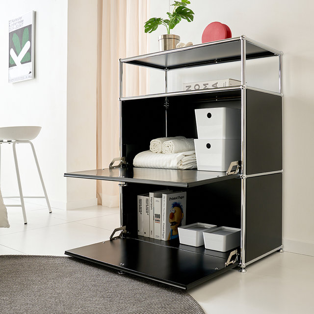 [위즈홈] 고강도 철제 미드센추리 모듈 가구 선반 거실 수납장 협탁 테이블 세로 2단 3color