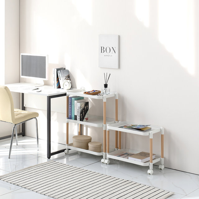 [위즈홈] 이동식 우디안 트롤리 수납 선반 /2단