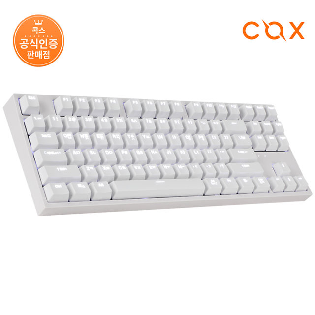COX CK87 화이트 게이트론 LED 게이밍 기계식키보드 화이트(황축)