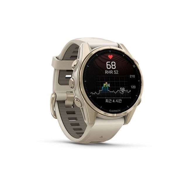Garmin 피닉스 8 43mm 아몰레드 사파이어 소프트 골드 포그 그레이 밴드 GPS