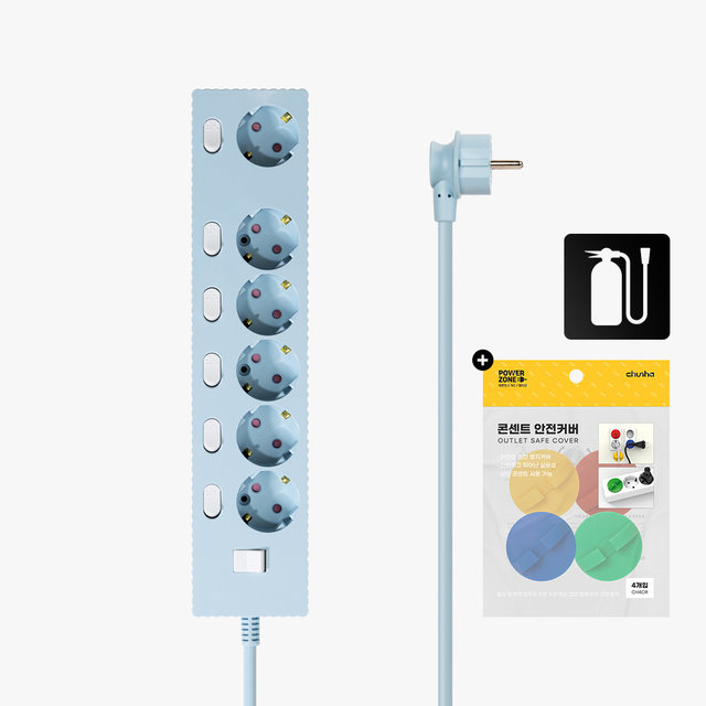 국산 프리미엄 자동소화 고용량 웨이브 개별스위치 멀티탭 6구 5m