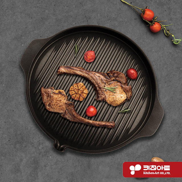 키친아트 코팅 그릴 구이팬 33cm 원형 가정용 고기불판 삼겹살 소고기불판