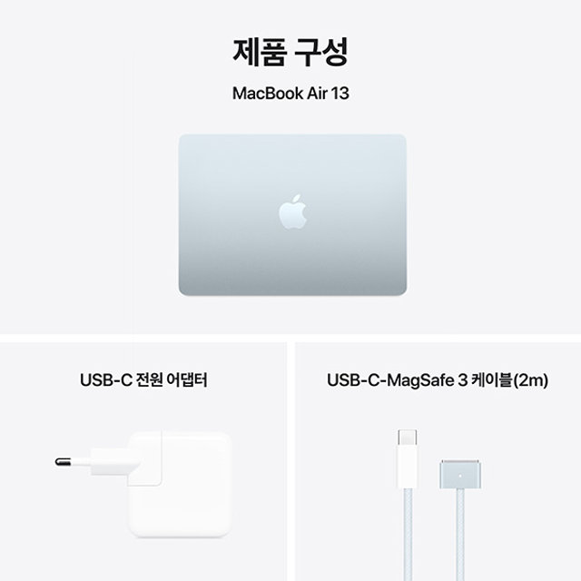 맥북에어 13 M4, 10코어 CPU, 8코어 GPU, 16GB RAM, 256GB SSD - 스카이블루 [MC6T4KH/A]