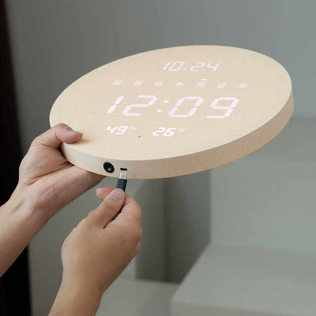 플라이토 무선 루나 데이 온습도 LED 벽시계 29cm