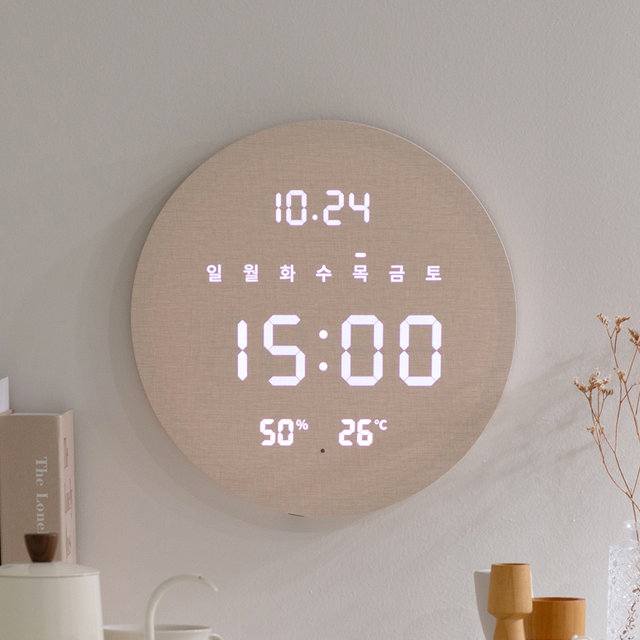 플라이토 무선 루나 데이 온습도 LED 벽시계 29cm