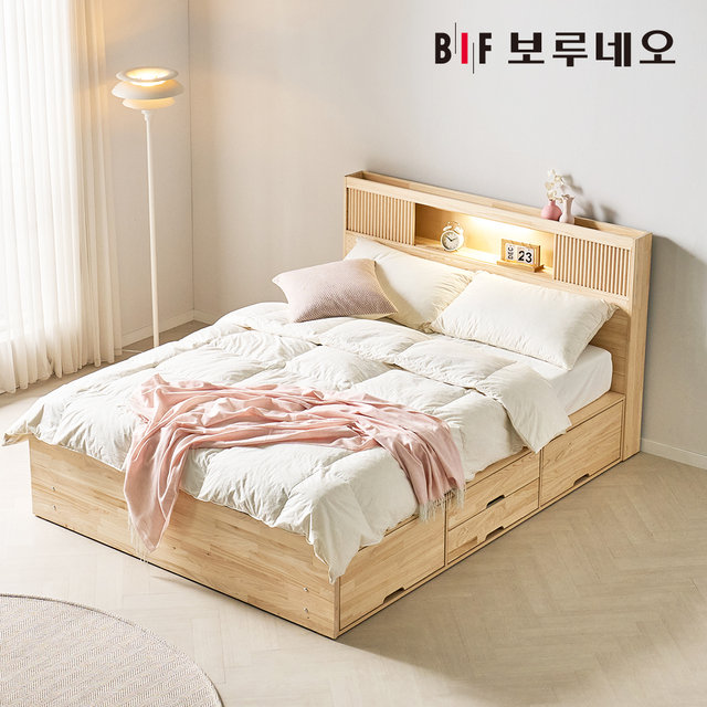 피오 4서랍 편백나무침대 원목 수납헤드 킹 프레임