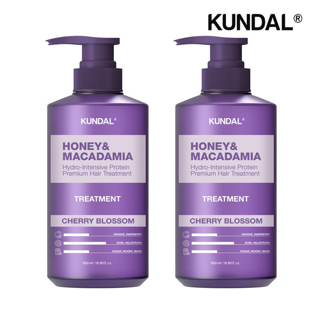 [본품 1개 증정(랜덤)] 쿤달 허니 앤 마카다미아 단백질 트리트먼트 체리블라썸 500ml x2개