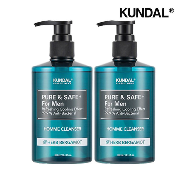 쿤달 퓨어 앤 세이프 쿨링 남성청결제 허브베르가못 300ml x2개