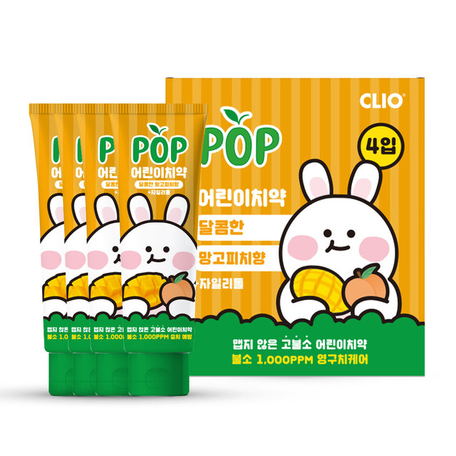 크리오 팝 어린이 치약 달콤한 망고피치향 자일리톨 90g 4개입 x2개(총 8개)