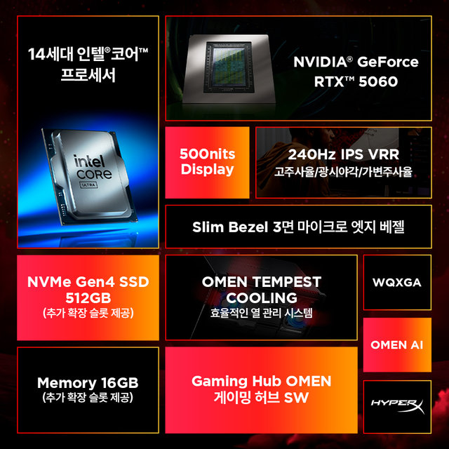 혜택가 169만 HP 오멘 16-am0148TX i7-14650HX RTX5060 500nits QHD 게이밍 노트북