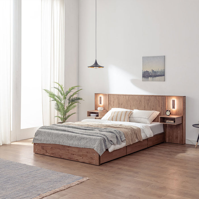 리버퍼니쳐oem 리버퍼니쳐 윈슬럿 LED호텔침대 SS프레임+협탁2+독립매트리스