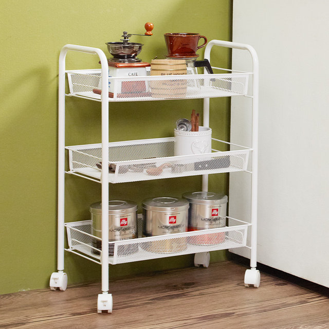 [비밀특가] 철제 이동식 트롤리 틈새선반 수납장 메쉬선반 3단