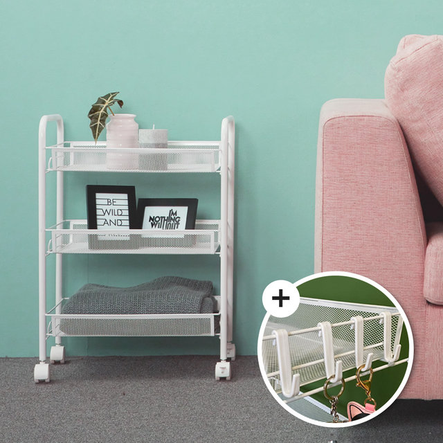 [비밀특가] 철제 이동식 트롤리 틈새선반 수납장 메쉬선반 3단