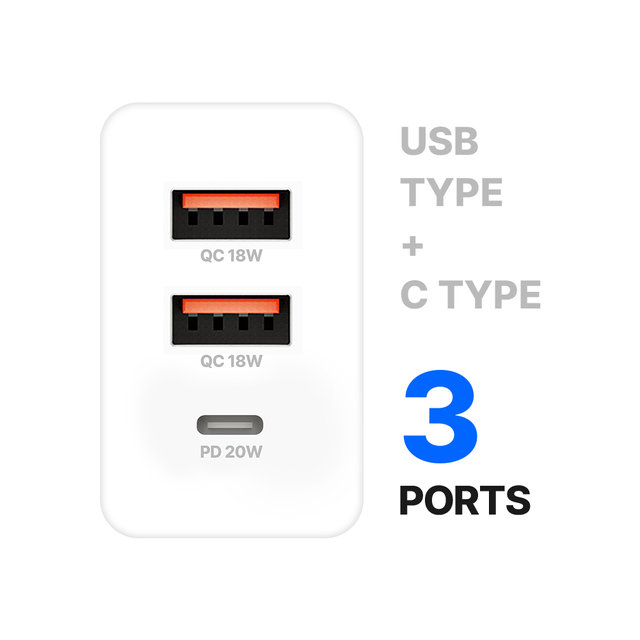 [스마텍] [본사] 3in1 36W 3포트 듀얼코일 QC PD 고속충전기 I 어댑터 별도 STQC-3PortC