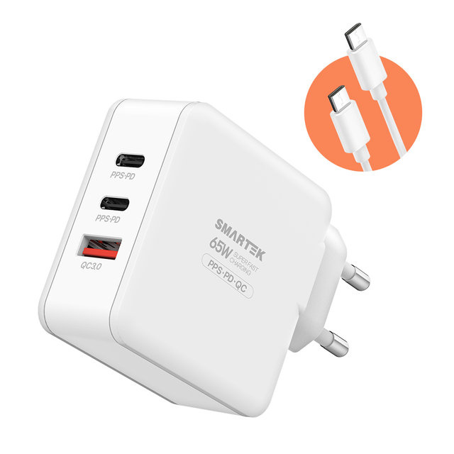 [한정특가] SMARTEK 65W PPS 3포트 초고속충전기 C타입 케이블 포함 STPD-ND65(CT)