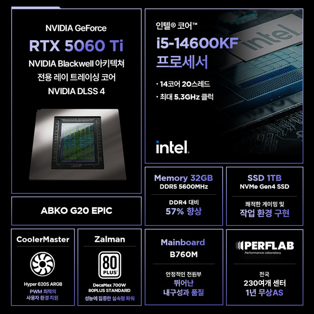 인텔 i5-14600KF RTX 5060Ti 16GB 32GB 1TB 게이밍 컴퓨터 데스크탑 조립 PC