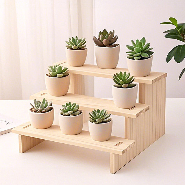 계단식 우드 미니 화분 받침대 - 4단