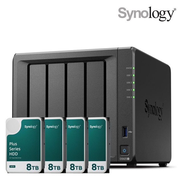 시놀로지 나스 DS925+4bay [32TB]HAT3320-8TBX4EA 합본 기업용 NAS