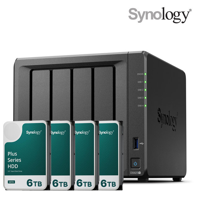 시놀로지 나스 DS925+4bay [24TB]HAT3300-6TBX4EA 합본 기업용 NAS