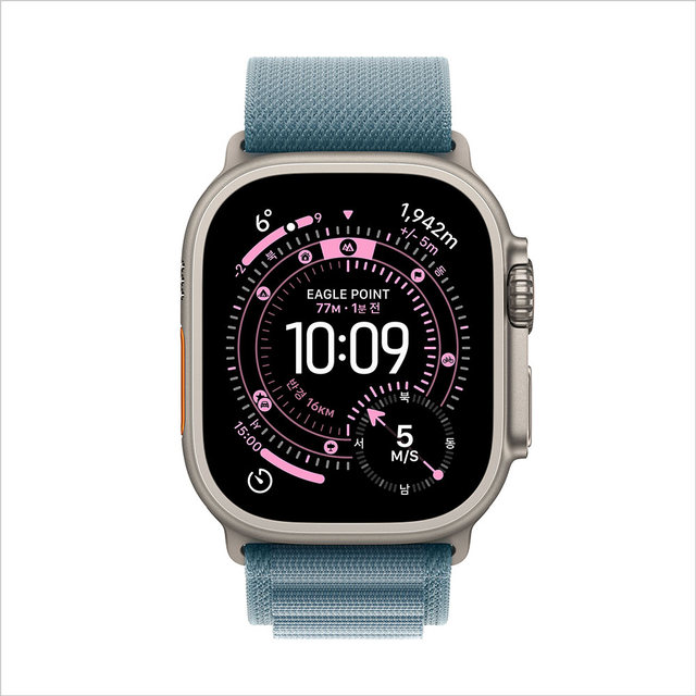 애플워치 울트라 3 49mm, GPS + Cellular (내추럴 티타늄, 라이트 블루 알파인 루프, Large) - [MEWP4KH/A]