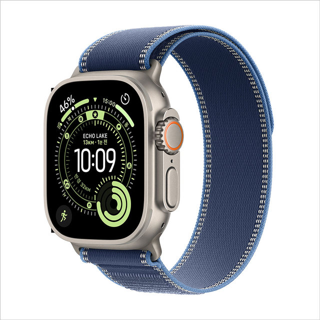 애플워치 울트라 3 49mm, GPS + Cellular (내추럴 티타늄, 블루/브라이트 블루 트레일 루프, M/L) - [MEWU4KH/A]