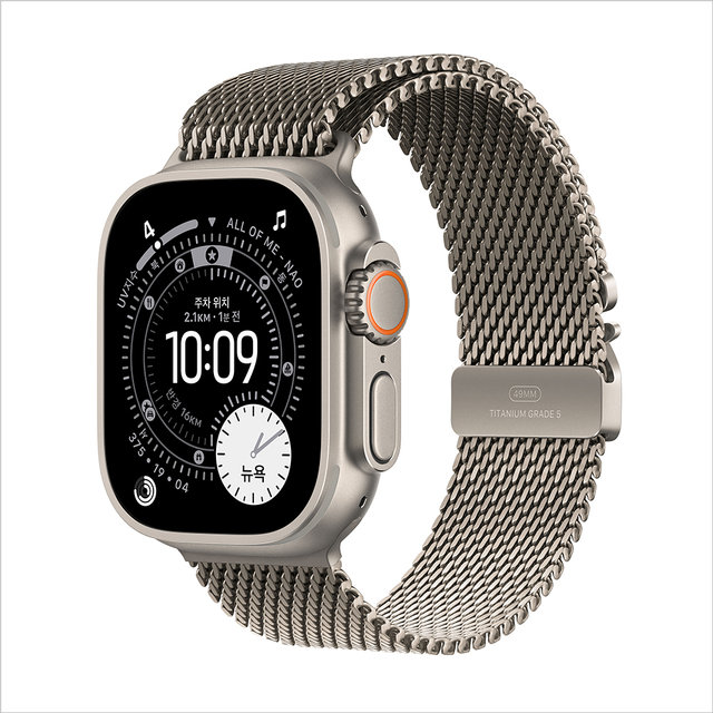 애플워치 울트라 3 49mm, GPS + Cellular (내추럴 티타늄, 내추럴 티타늄 밀레니즈 루프, Large) - [MF0E4KH/A]