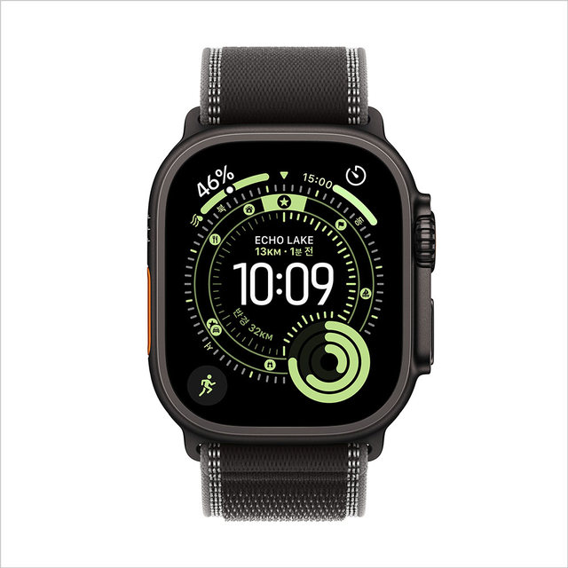 애플워치 울트라 3 49mm, GPS + Cellular (블랙 티타늄, 블랙/차콜 트레일 루프, M/L) - [MF1H4KH/A]