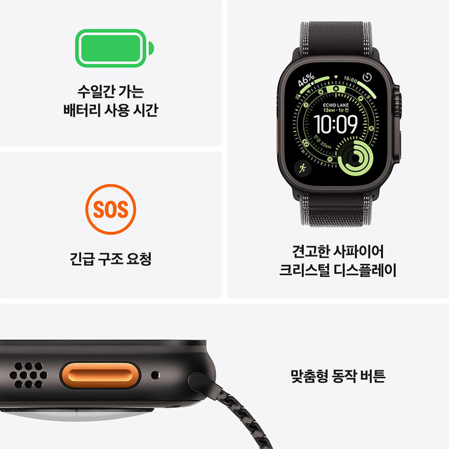 애플워치 울트라 3 49mm, GPS + Cellular (블랙 티타늄, 블랙 티타늄 밀레니즈 루프, Large) - [MF1T4KH/A]