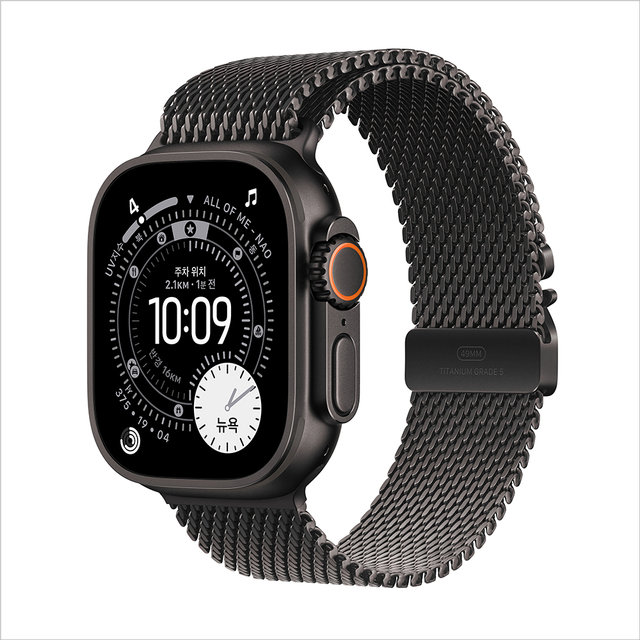 애플워치 울트라 3 49mm, GPS + Cellular (블랙 티타늄, 블랙 티타늄 밀레니즈 루프, Large) - [MF1T4KH/A]