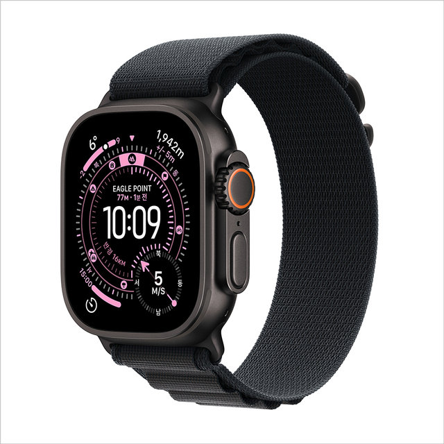 애플워치 울트라 3 49mm, GPS + Cellular (블랙 티타늄, 블랙 알파인 루프, Large) - [MF0X4KH/A]