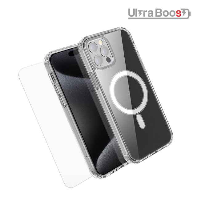 울트라부스트 맥세이프 클리어 케이스+고화질 액정보호 방탄보호필름 iPhone13,14