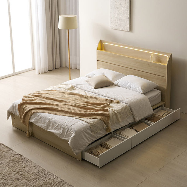 [보루네오]호텔라인 서랍 LED 침대 SS (7존매트) KC816