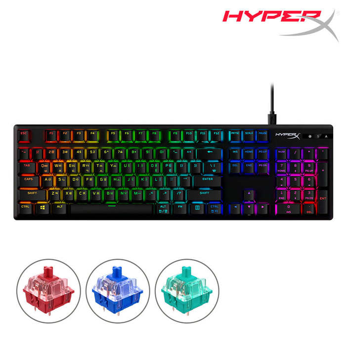 하이퍼엑스 알로이 오리진 PBT 아쿠아축 영문 유선 게이밍 키보드