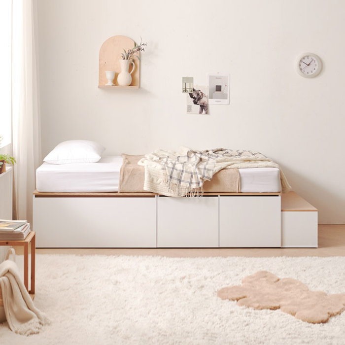 (주)히트OEM 히트가구 착불배송 상세확인 C3824 무헤드 도어 대용량 수납침대 발판세트 Q