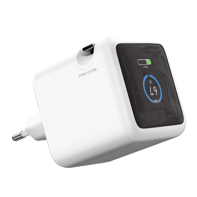 울트라부스트 70W GaN AI 컬러 액정 케이블 일체형 2포트 충전기 (ULTAI70)