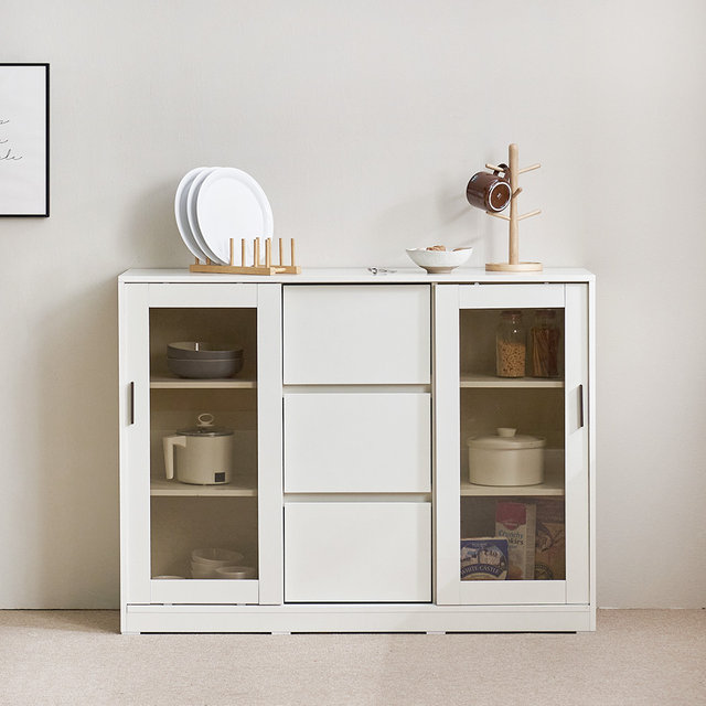  장인가구 아망드 슬라이딩 1200 유리 3단서랍 주방 수납장 그릇 장식장 홈카페장