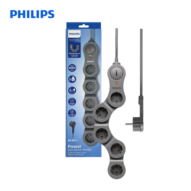 [비밀특가] 필립스 플렉시블 멀티탭  고용량 과부하차단 납작 콘센트 5구 3M