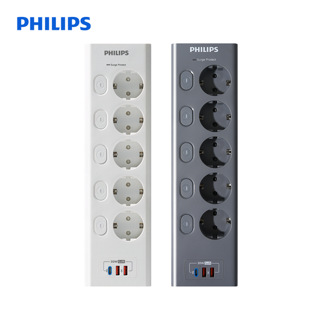 [비밀특가] 필립스 서지보호 맥스플러스 30GaN USB 30W 개별 스위치 5구 고용량 멀티탭 과부하차단 안전 접지 2M