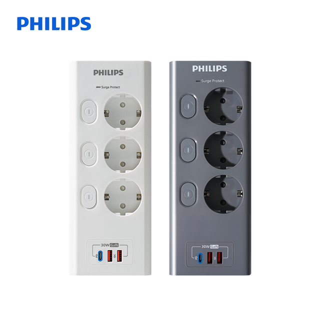 [비밀특가] 필립스 서지보호 맥스플러스 30GaN USB 30W 개별 스위치 3구 고용량 멀티탭 과부하차단 안전 접지 2M