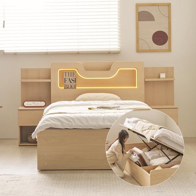 슬립스토아 벨리엄 리프트업 LED 수납 침대+독립70T 유로탑 매트리스 세트 SS