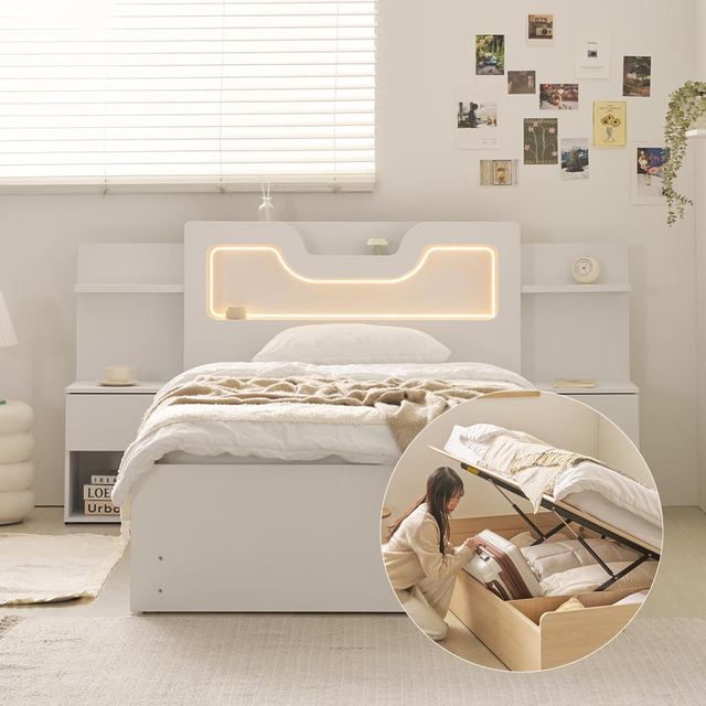 슬립스토아 벨리엄 리프트업 LED 수납 침대+독립70T 유로탑 매트리스 세트 SS